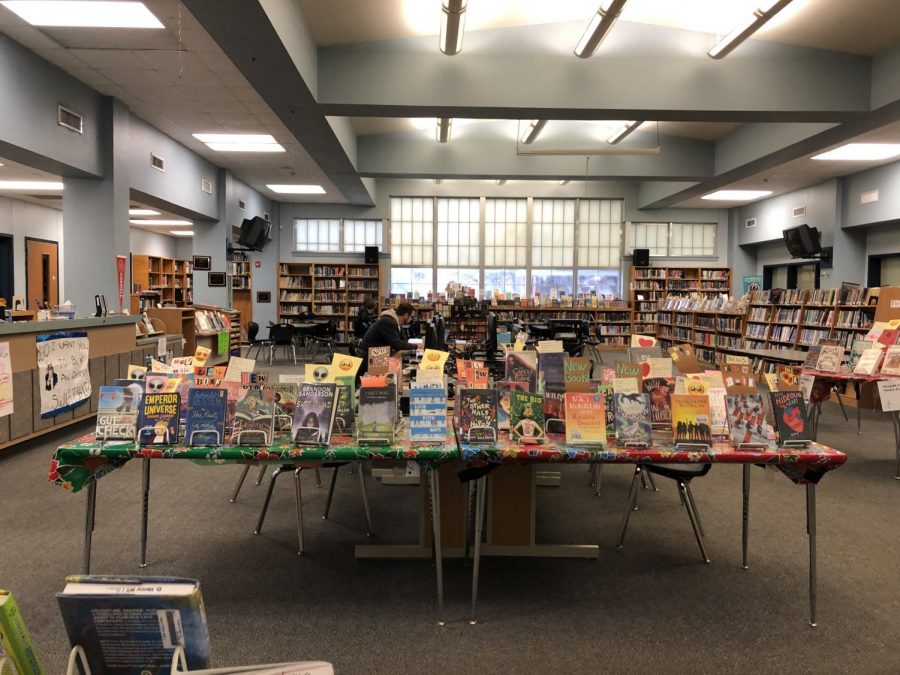 A display of books that greets library visitors